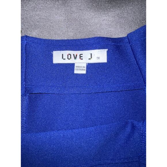 LOVE J Plus Size 1X Royal Blue Off Shoulder Rear Zip Ribbed Bodycon Dress Party - Picture 10 of 12